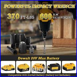 370 Ft-Lbs Cordless Impact Wrench Kit for Dewalt 20V Max Battery, 1/2 Inch 600NM