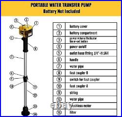 Cordless Stick Water Transfer Pump for Dewalt 20V MAX Battery, 720GPH Brushless