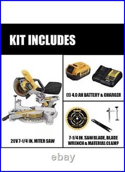 DEWALT 20V MAX Cordless 7 1/4 in. Sliding Miter Saw Kit DCS361M1 (4 Ah) Battery