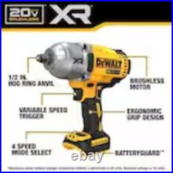 DEWALT 20V MAX XR Impact Wrench Kit Cordless 1/2 Ring Tool Hog Anvil High Torque