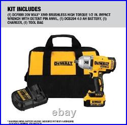 DEWALT 20V Max XR Impact Wrench Kit, Brushless, High Torque, Detent Pin Anvil